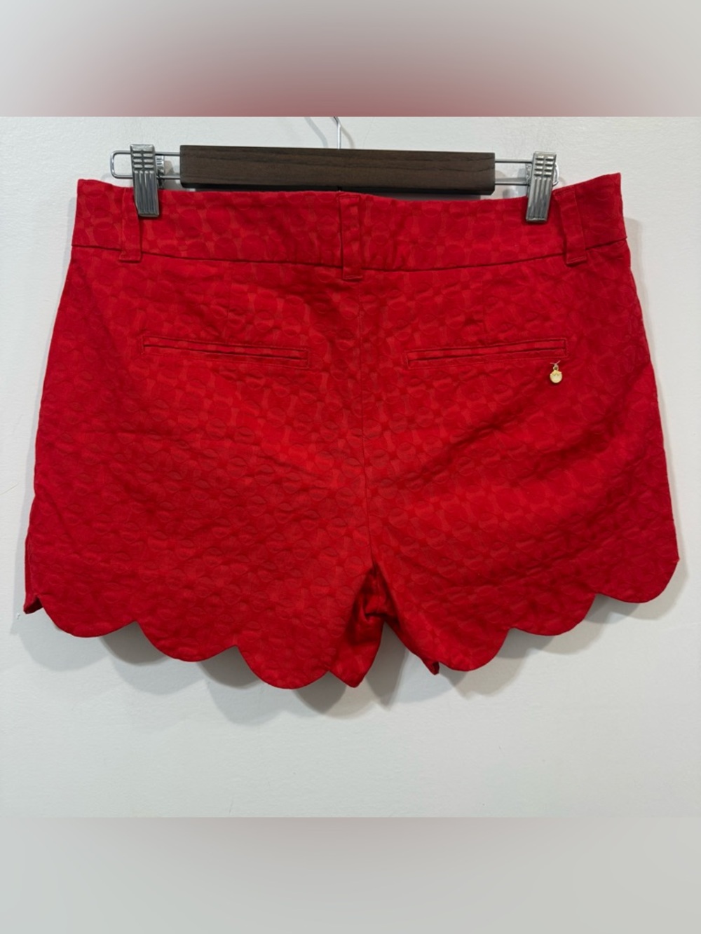 Crown & Ivy Red High-Waist Scallop Hem Cotton Summer Spring Preppy Shorts Size 4 - Picture 2 of 7